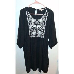 Knox Rose Black/white Embroidered Floral 3/4 Sleeve Dress Sz XL